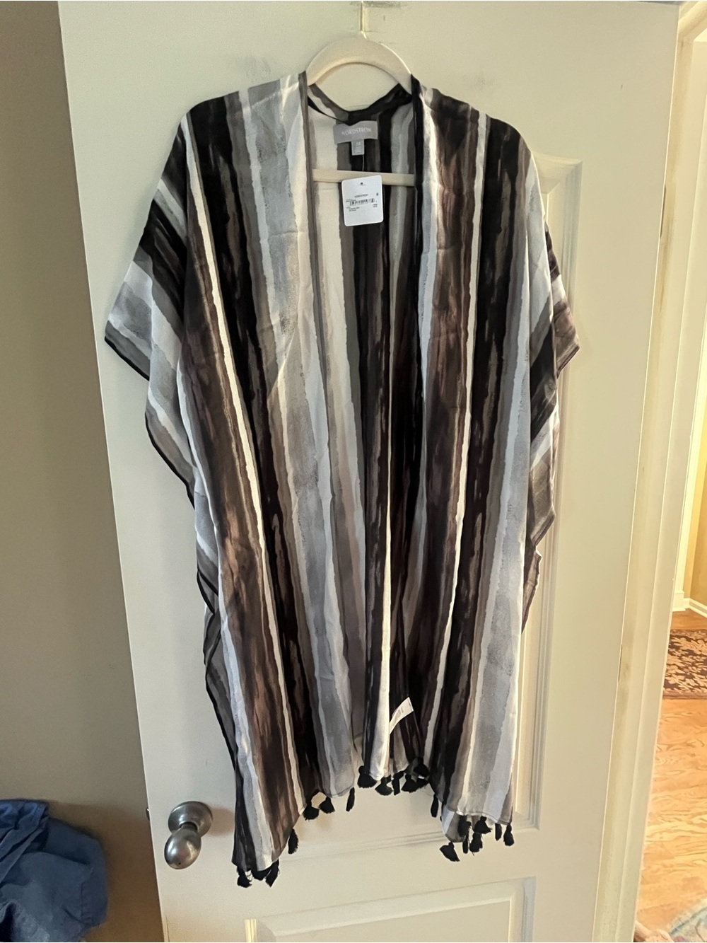 Nordstrom Vertical Striped Open Kimono in Black, Gray, Cream OSFM